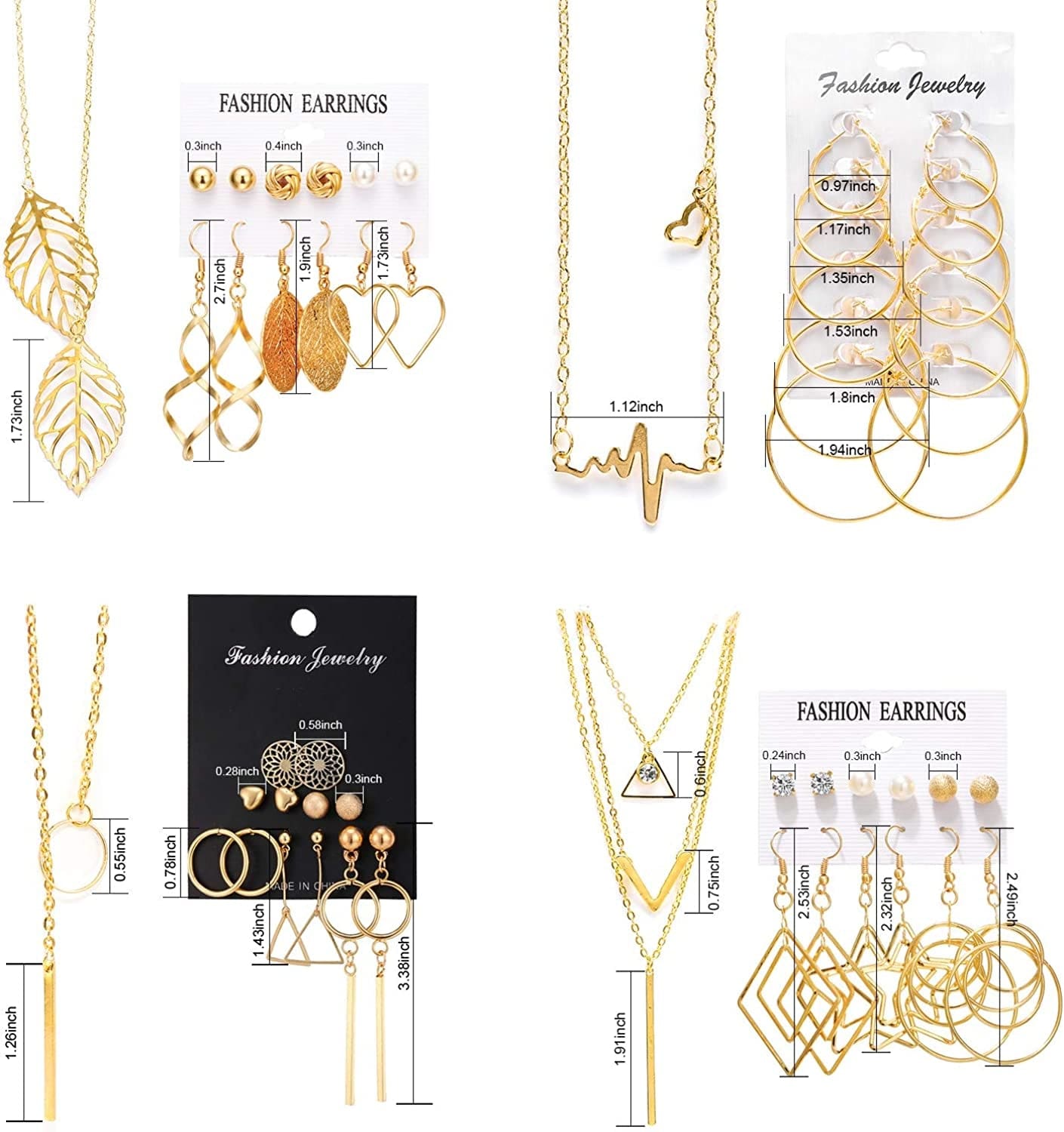 Necklace and Earring Jewelry Set, with 24 Pairs Layered Ball Dangle Hoop Stud Earrings and 4 PCS Necklaces of Different Lengths for Women Jewelry Fashion and Valentine Birthday Party Gift,28 Pairs