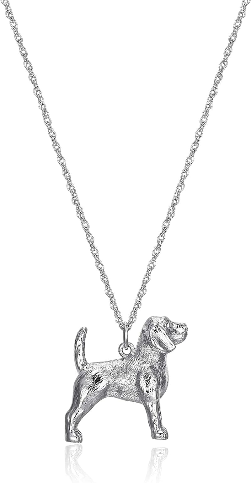 Necklace for Women and Girls - Rhodium Plated Sterling Silver Necklace with Dog or Cat Breed Pendant Rope Chain with Easy Closure Lobster Claw Clasp, 18 Inch Beagle