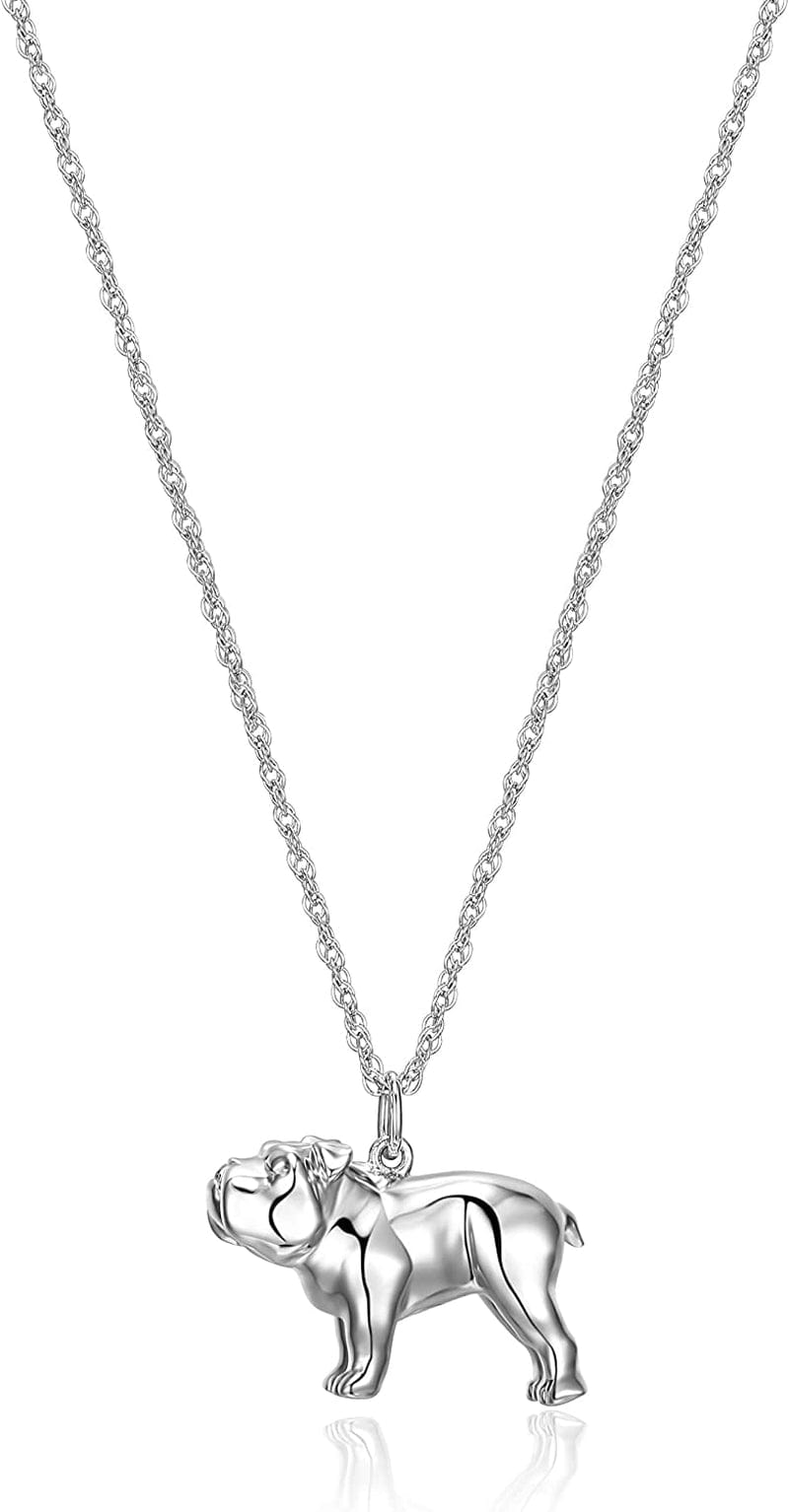 Necklace for Women and Girls - Rhodium Plated Sterling Silver Necklace with Dog or Cat Breed Pendant Rope Chain with Easy Closure Lobster Claw Clasp, 18 Inch Bulldog