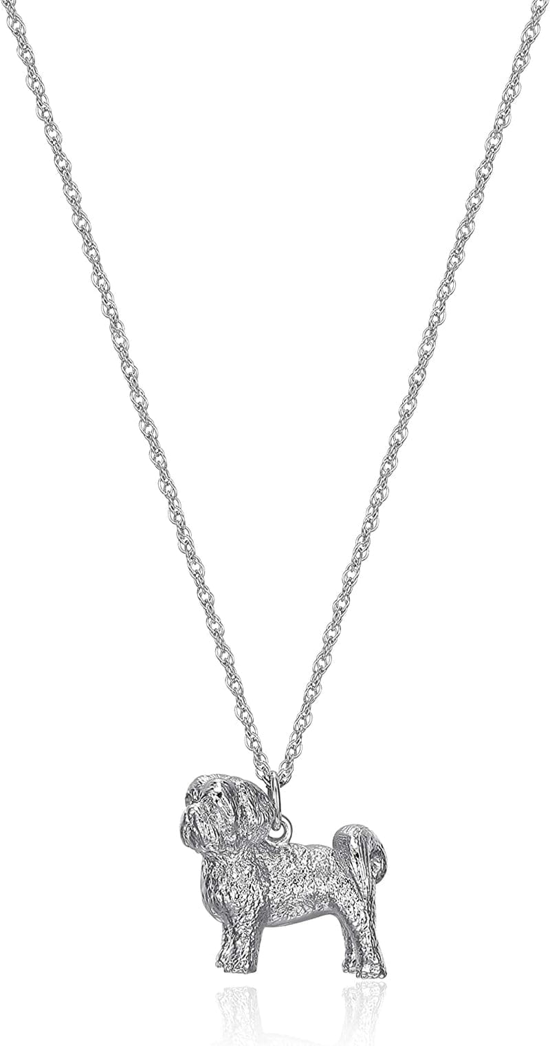 Necklace for Women and Girls - Rhodium Plated Sterling Silver Necklace with Dog or Cat Breed Pendant Rope Chain with Easy Closure Lobster Claw Clasp, 18 Inch Shih Tzu