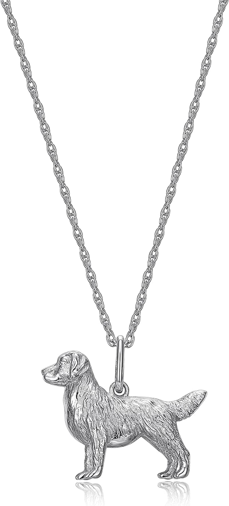 Necklace for Women and Girls - Rhodium Plated Sterling Silver Necklace with Dog or Cat Breed Pendant Rope Chain with Easy Closure Lobster Claw Clasp, 18 Inch Golden Retriever