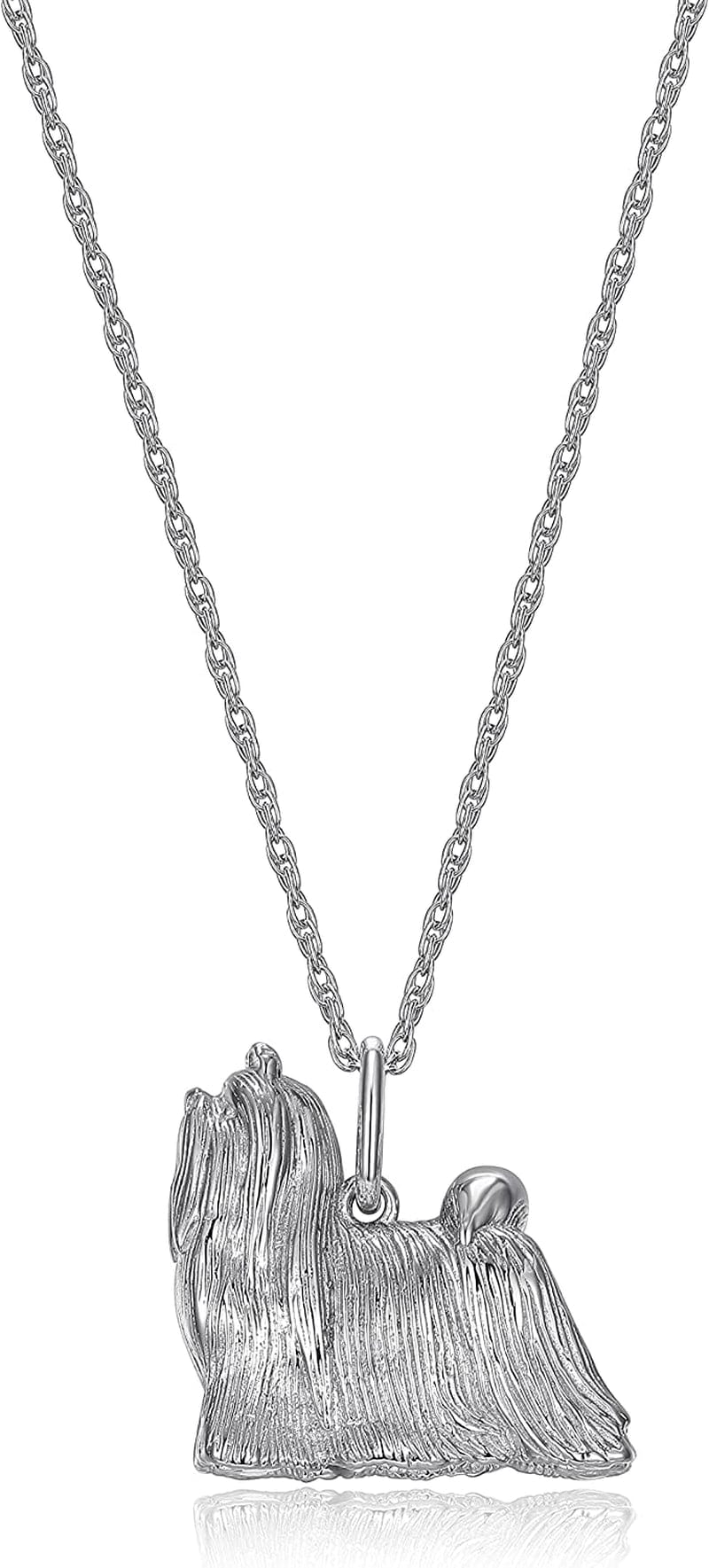 Necklace for Women and Girls - Rhodium Plated Sterling Silver Necklace with Dog or Cat Breed Pendant Rope Chain with Easy Closure Lobster Claw Clasp, 18 Inch Maltese