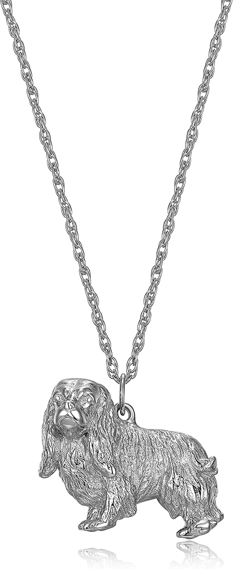 Necklace for Women and Girls - Rhodium Plated Sterling Silver Necklace with Dog or Cat Breed Pendant Rope Chain with Easy Closure Lobster Claw Clasp, 18 Inch Cavalier King Charles