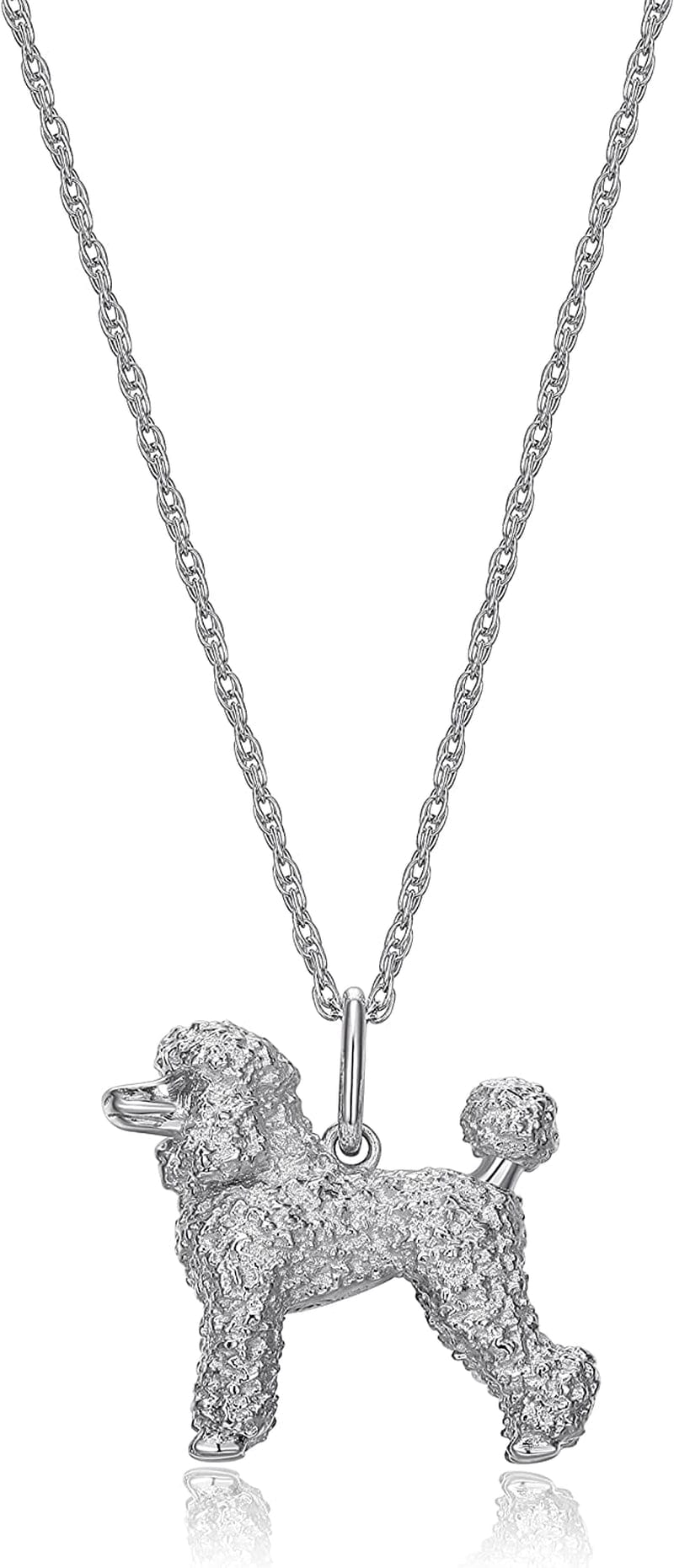Necklace for Women and Girls - Rhodium Plated Sterling Silver Necklace with Dog or Cat Breed Pendant Rope Chain with Easy Closure Lobster Claw Clasp, 18 Inch Poodle