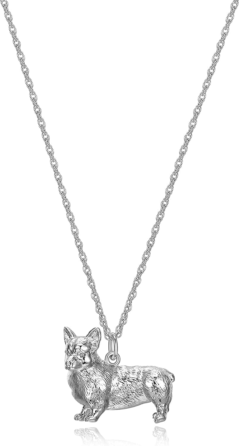 Necklace for Women and Girls - Rhodium Plated Sterling Silver Necklace with Dog or Cat Breed Pendant Rope Chain with Easy Closure Lobster Claw Clasp, 18 Inch Pembroke Welsh Corgi