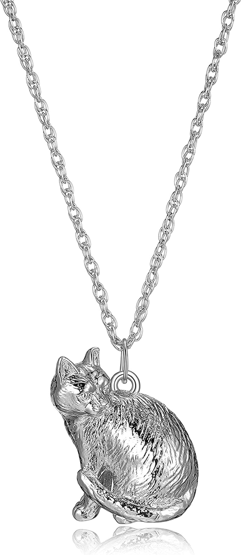 Necklace for Women and Girls - Rhodium Plated Sterling Silver Necklace with Dog or Cat Breed Pendant Rope Chain with Easy Closure Lobster Claw Clasp, 18 Inch Cat