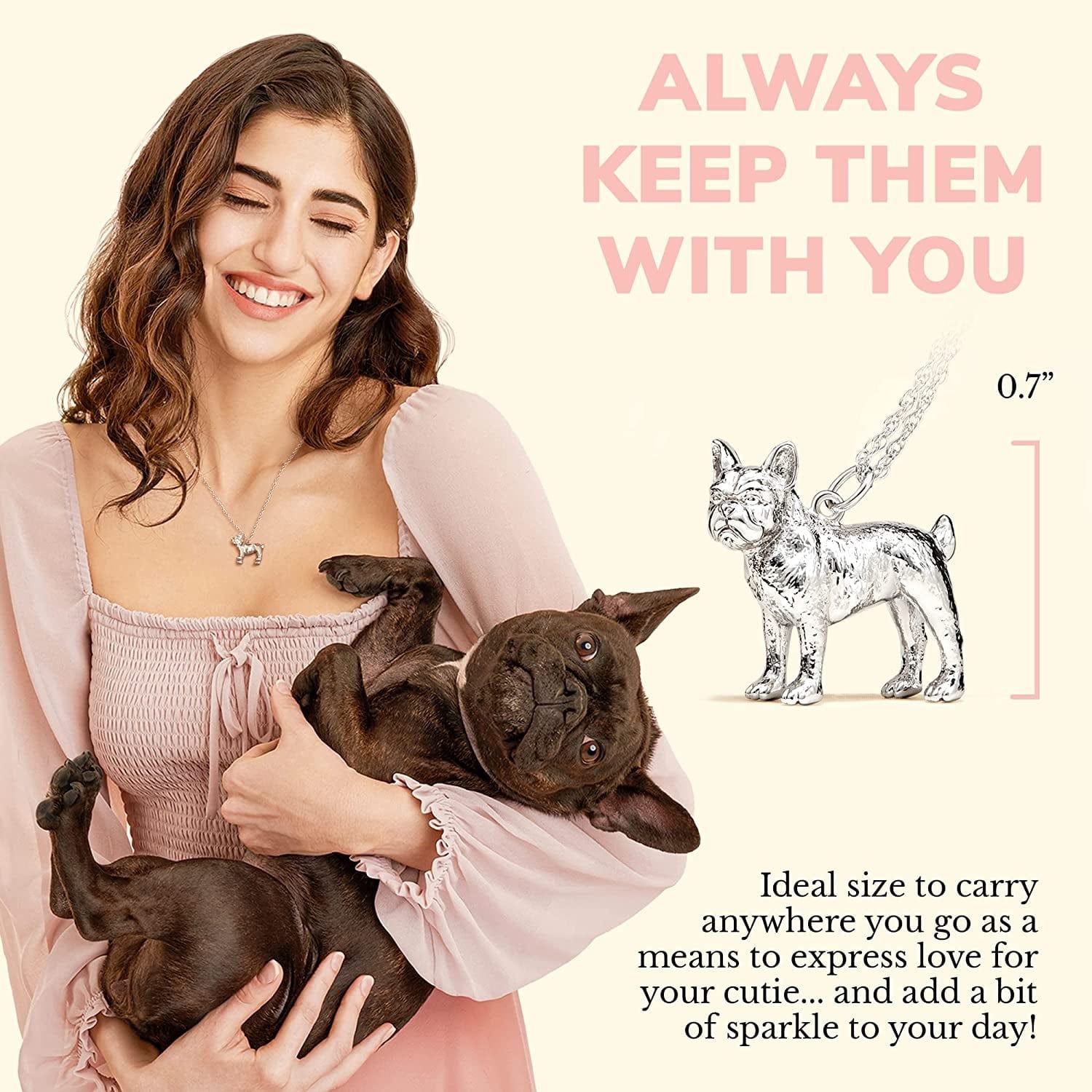 Necklace for Women and Girls - Rhodium Plated Sterling Silver Necklace with Dog or Cat Breed Pendant Rope Chain with Easy Closure Lobster Claw Clasp, 18 Inch