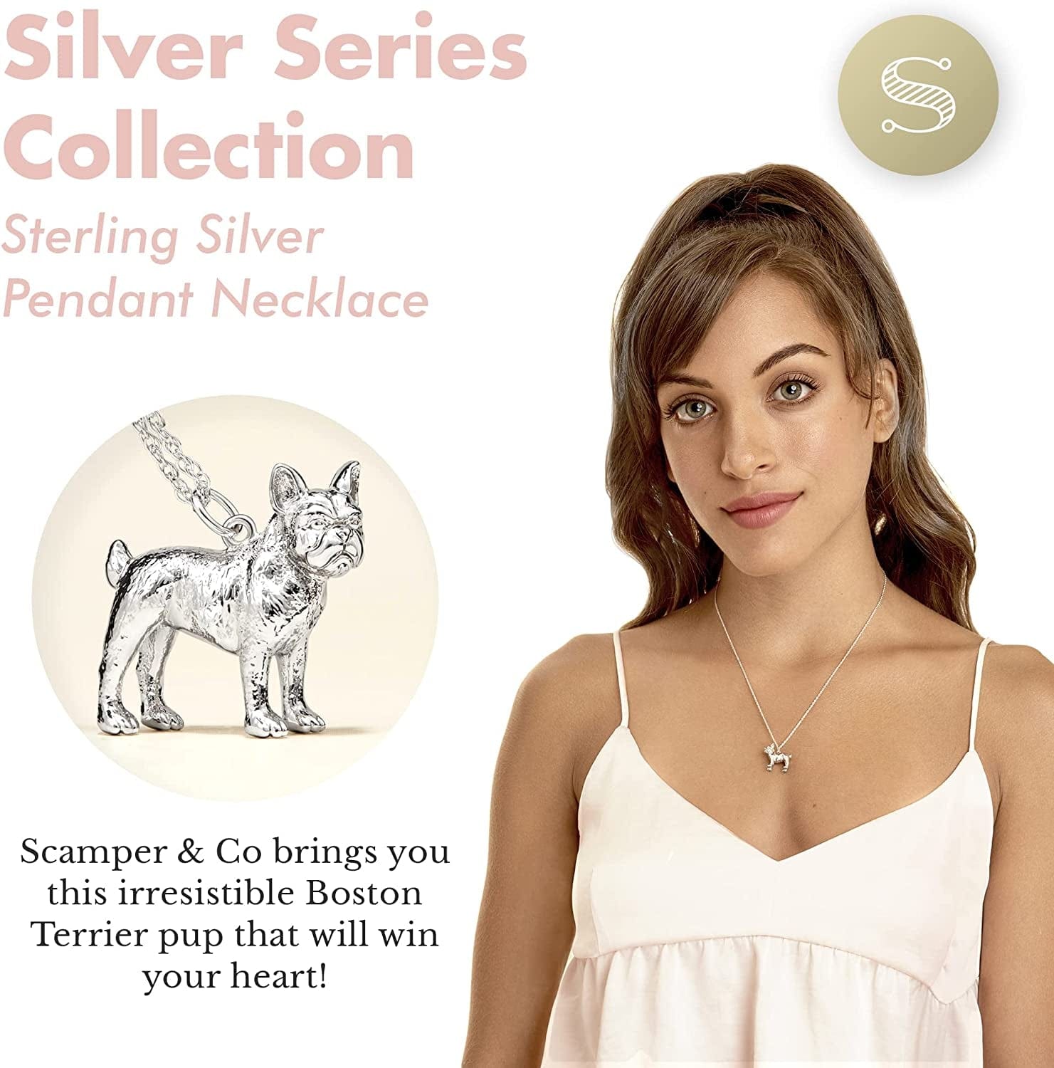 Necklace for Women and Girls - Rhodium Plated Sterling Silver Necklace with Dog or Cat Breed Pendant Rope Chain with Easy Closure Lobster Claw Clasp, 18 Inch