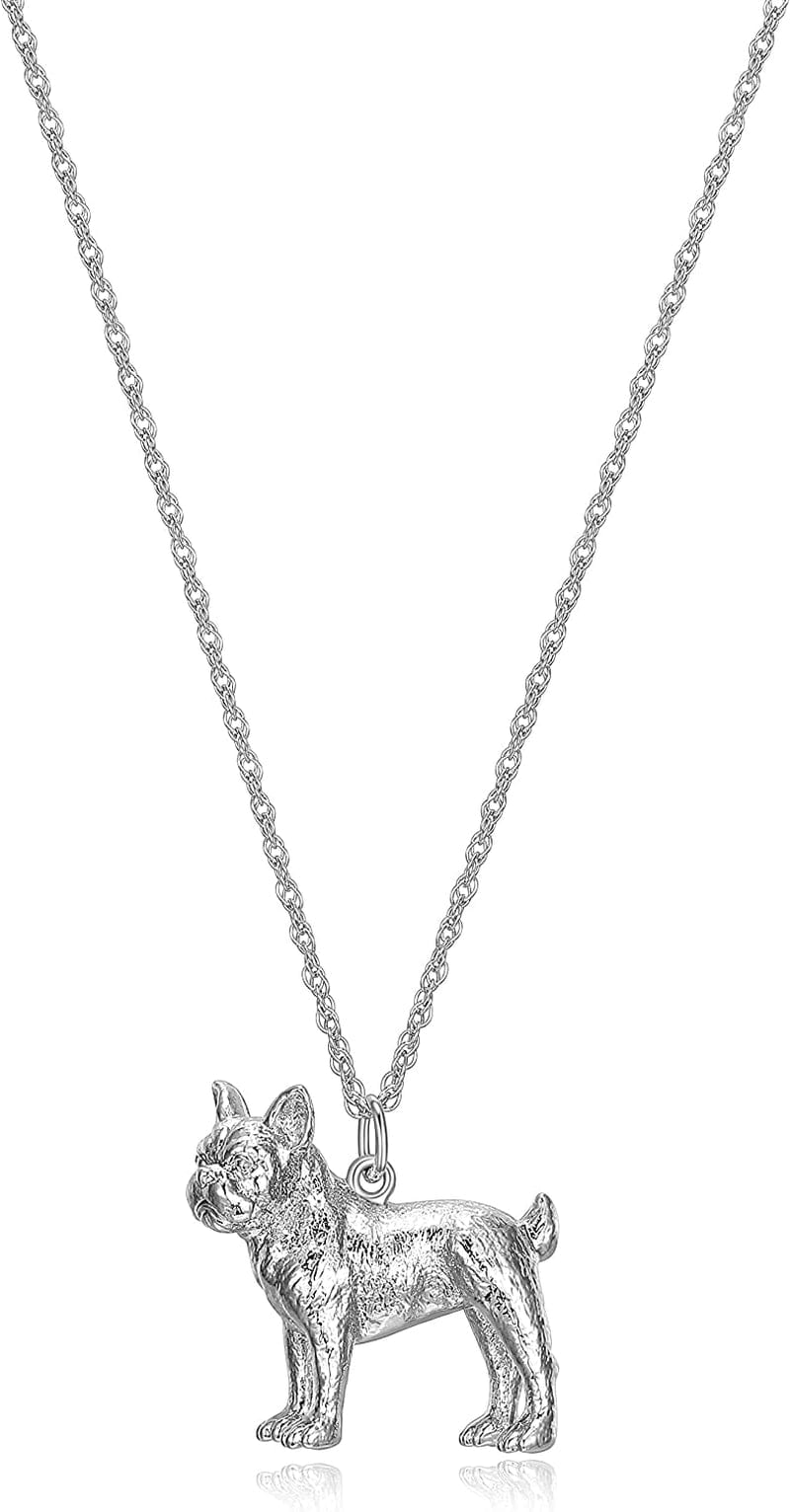 Necklace for Women and Girls - Rhodium Plated Sterling Silver Necklace with Dog or Cat Breed Pendant Rope Chain with Easy Closure Lobster Claw Clasp, 18 Inch Boston Terrier