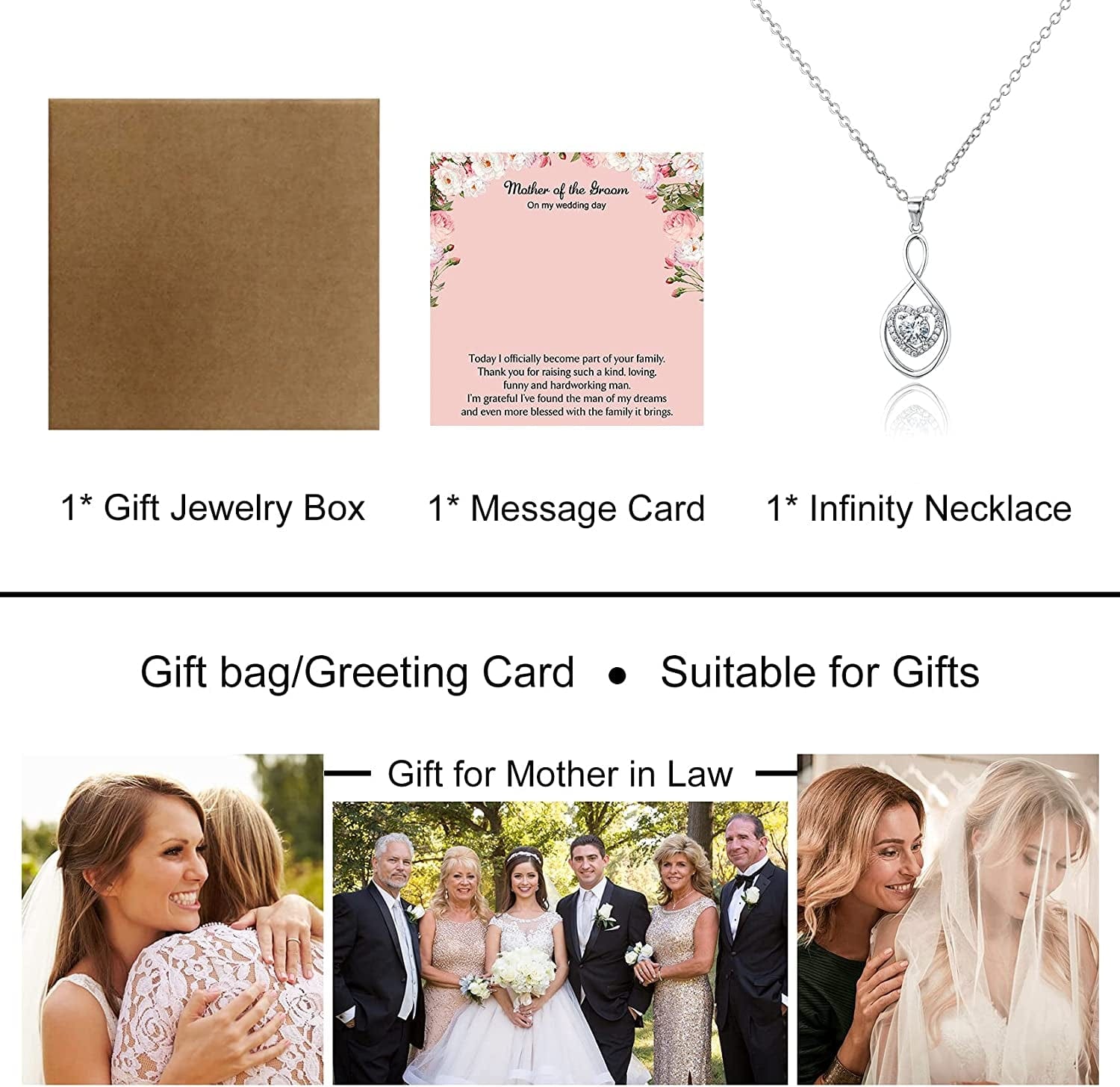 Necklaces for Women Wedding Gifts for Mother of the Groom Mother in Law Gifts from Daughter in Law Infinity Heart Silver Necklace for Women N08C