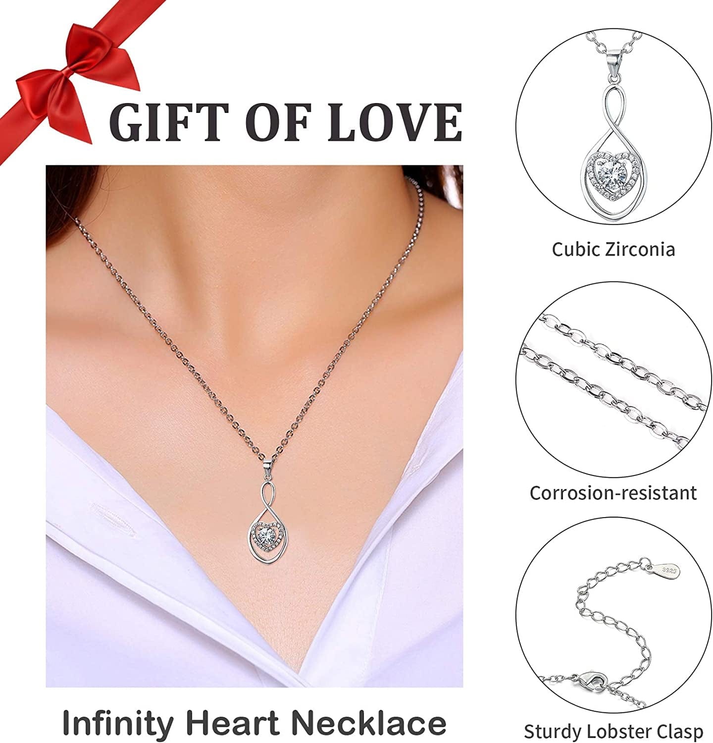 Necklaces for Women Wedding Gifts for Mother of the Groom Mother in Law Gifts from Daughter in Law Infinity Heart Silver Necklace for Women N08C