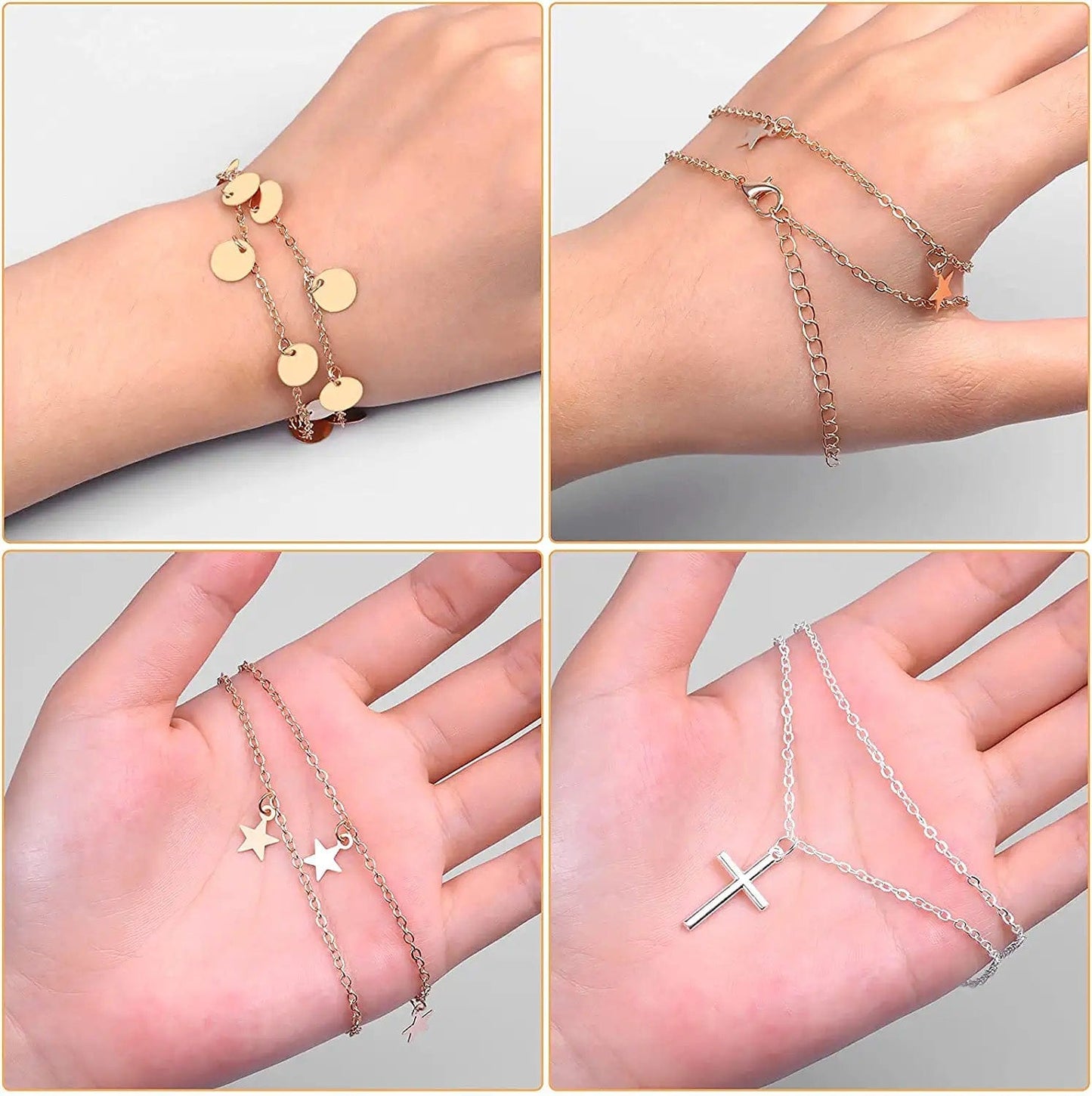 Necklaces Set for Women Teen Girls, 24Pcs Silver Gold Simple Trendy Layered Necklace Pack, Fashion Dangle Pendant Necklaces Costume Jewelry for Sweaters, Jeans, Skirts, Vests and Daily Dress Style 1