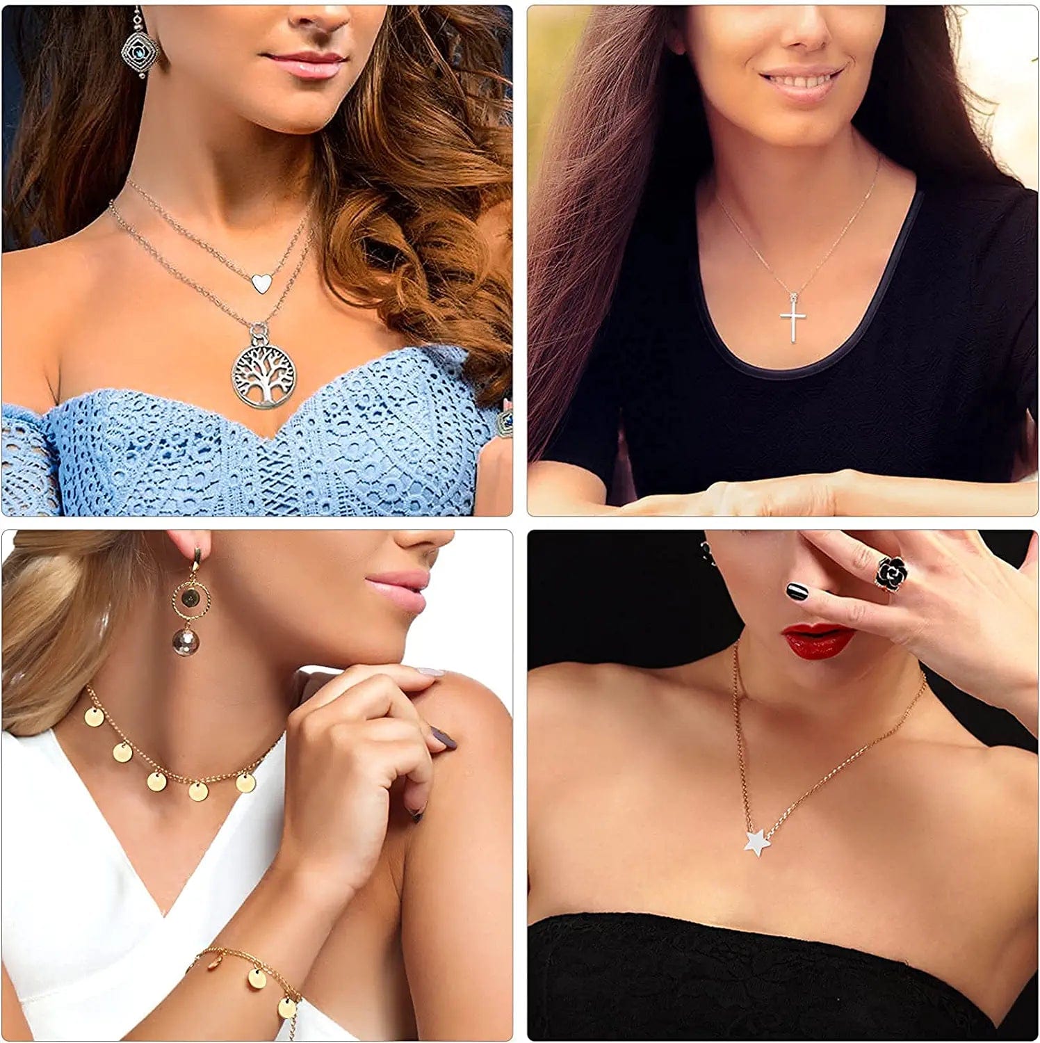 Necklaces Set for Women Teen Girls, 24Pcs Silver Gold Simple Trendy Layered Necklace Pack, Fashion Dangle Pendant Necklaces Costume Jewelry for Sweaters, Jeans, Skirts, Vests and Daily Dress Style 1