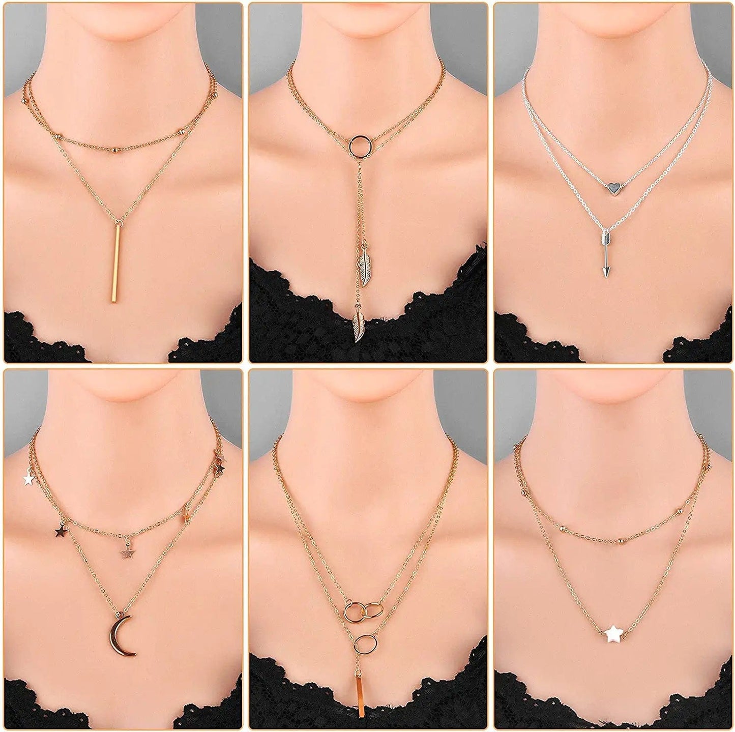 Necklaces Set for Women Teen Girls, 24Pcs Silver Gold Simple Trendy Layered Necklace Pack, Fashion Dangle Pendant Necklaces Costume Jewelry for Sweaters, Jeans, Skirts, Vests and Daily Dress Style 1