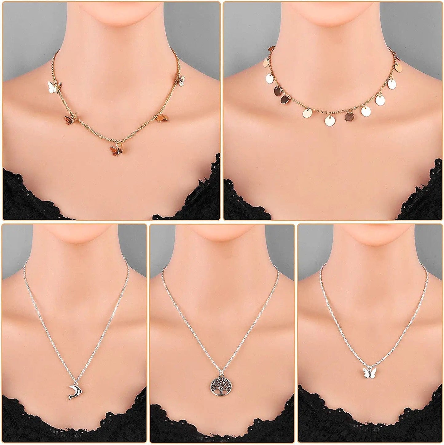 Necklaces Set for Women Teen Girls, 24Pcs Silver Gold Simple Trendy Layered Necklace Pack, Fashion Dangle Pendant Necklaces Costume Jewelry for Sweaters, Jeans, Skirts, Vests and Daily Dress Style 1