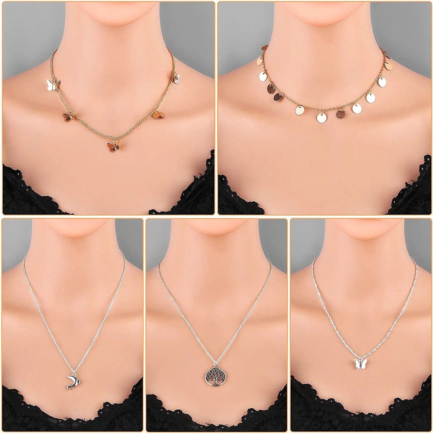 Necklaces Set for Women Teen Girls, 24Pcs Silver Gold Simple Trendy Layered Necklace Pack, Fashion Dangle Pendant Necklaces Costume Jewelry for Sweaters, Jeans, Skirts, Vests and Daily Dress Style 1