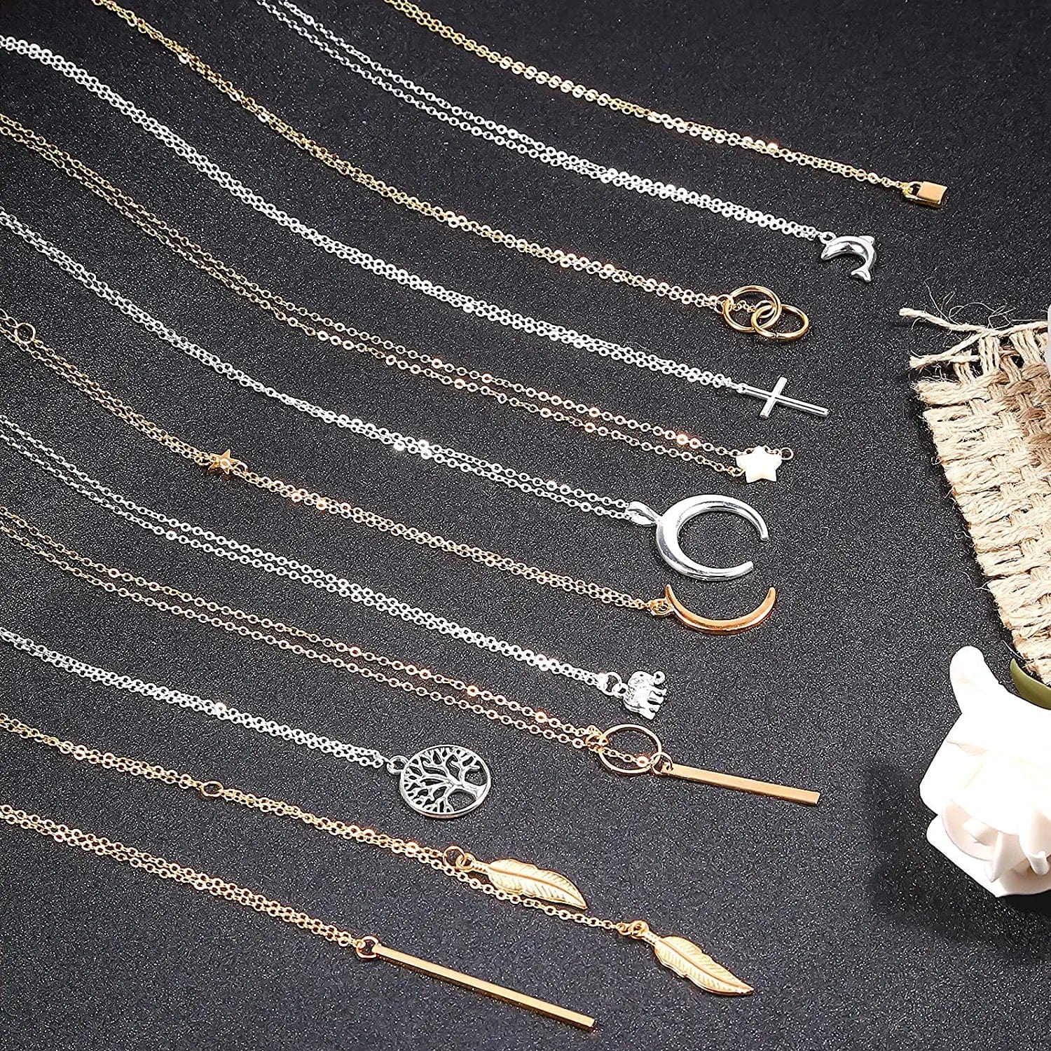 Necklaces Set for Women Teen Girls, 24Pcs Silver Gold Simple Trendy Layered Necklace Pack, Fashion Dangle Pendant Necklaces Costume Jewelry for Sweaters, Jeans, Skirts, Vests and Daily Dress Style 1