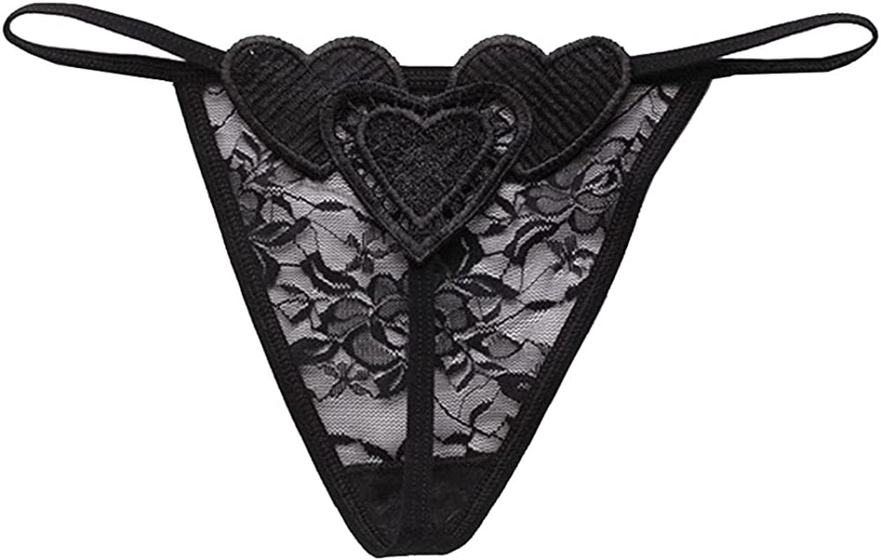 Nightaste Black Lingerie Thongs for Women, 6-Pack Sexy Assorted Floral Lace Bow-Knot T-String Panties