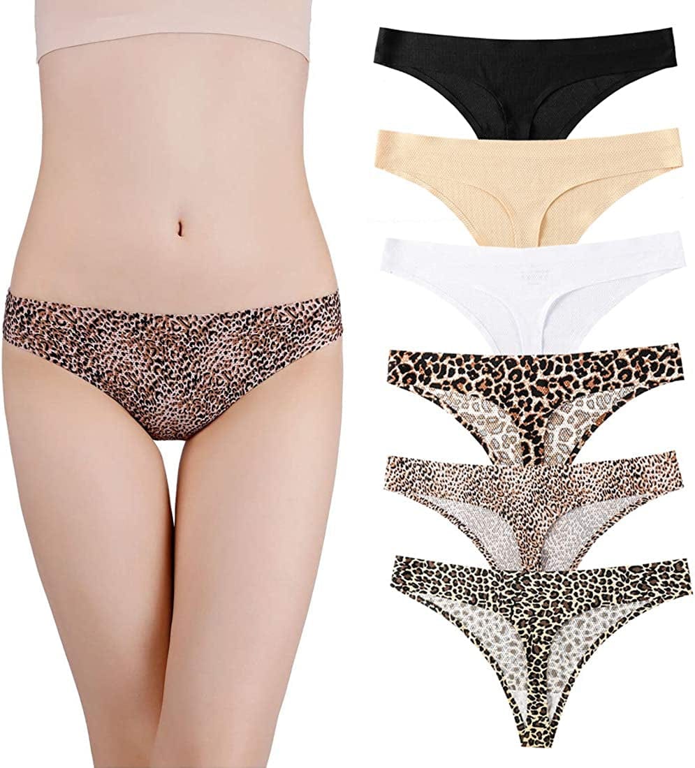 Nightaste Women'S Seamless Thong Underwear Pack of 6Pcs No Show G-String Panties Solid Color&leopard / Medium