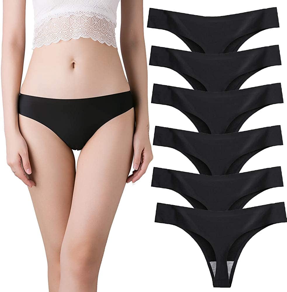 Nightaste Women'S Seamless Thong Underwear Pack of 6Pcs No Show G-String Panties 6 Black / Large