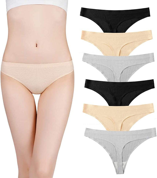 Nightaste Women'S Seamless Thong Underwear Pack of 6Pcs No Show G-String Panties 2black/2beige/2gray / Large