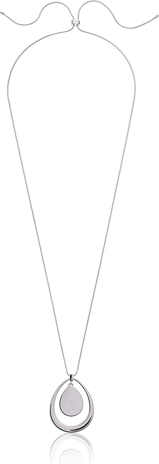NINE WEST Women'S Silver Adjustable Pendant Necklace, 40" L