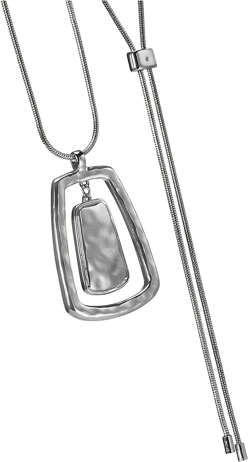 NINE WEST Women'S Silvertone Adjustable Pendant Necklace, 36" L