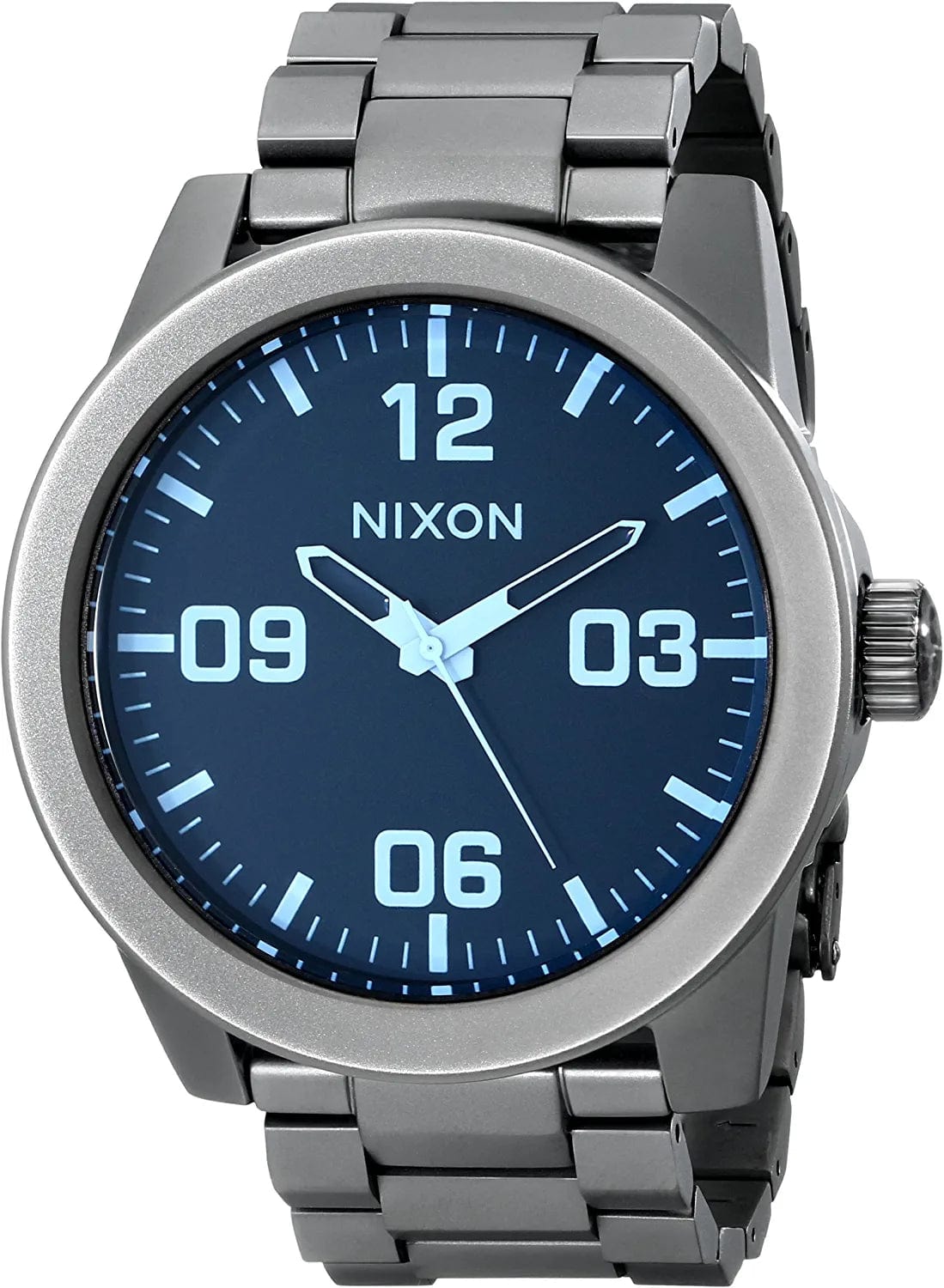 Nixon Corporal SS A346. 100M Water Resistant XL Men’S Watch (48Mm Watch Face. 24Mm Stainless Steel Band) Gunmetal/Blue Crystal