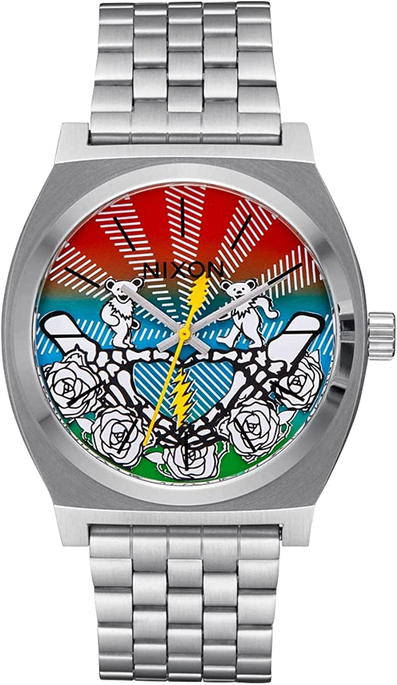 NIXON Grateful Dead Time Teller A1341-100M Water Resistant Men'S Analog Fashion Watch (37Mm Watch Face, 19.5Mm-18Mm Stainless Steel Band) All Silver / Bears / Roses