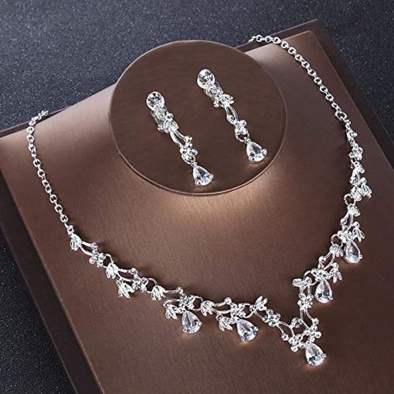 Noble Crystal Beads Heart Bridal Jewelry Sets Silver Fashion Wedding Jewelry Rhinestone Tiaras Crown Necklace Earrings for Bride