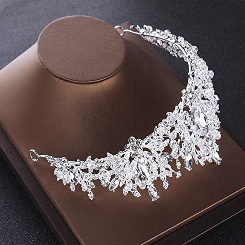 Noble Crystal Beads Heart Bridal Jewelry Sets Silver Fashion Wedding Jewelry Rhinestone Tiaras Crown Necklace Earrings for Bride
