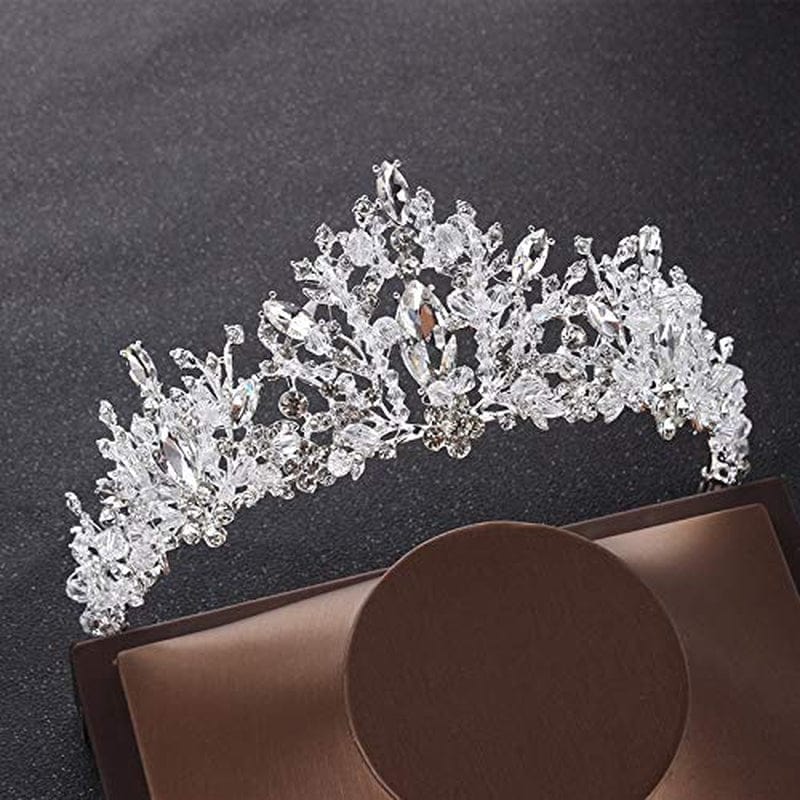 Noble Crystal Beads Heart Bridal Jewelry Sets Silver Fashion Wedding Jewelry Rhinestone Tiaras Crown Necklace Earrings for Bride