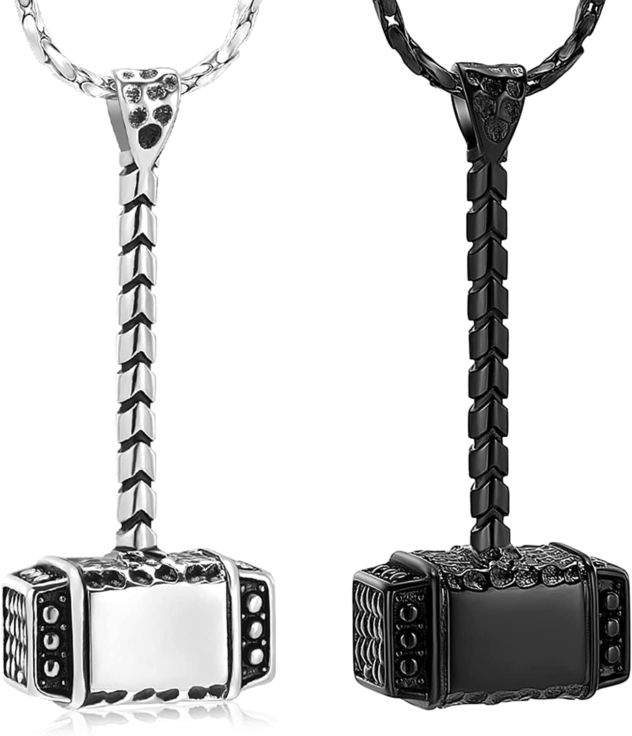 Norse Viking Thor'S Hammer Cremation Jewelry Urn Necklace for Ashes Holder for Women Men Stainless Steel Keepsake Memorial Pendant Jewelry for Ashes Set-Silver/Black