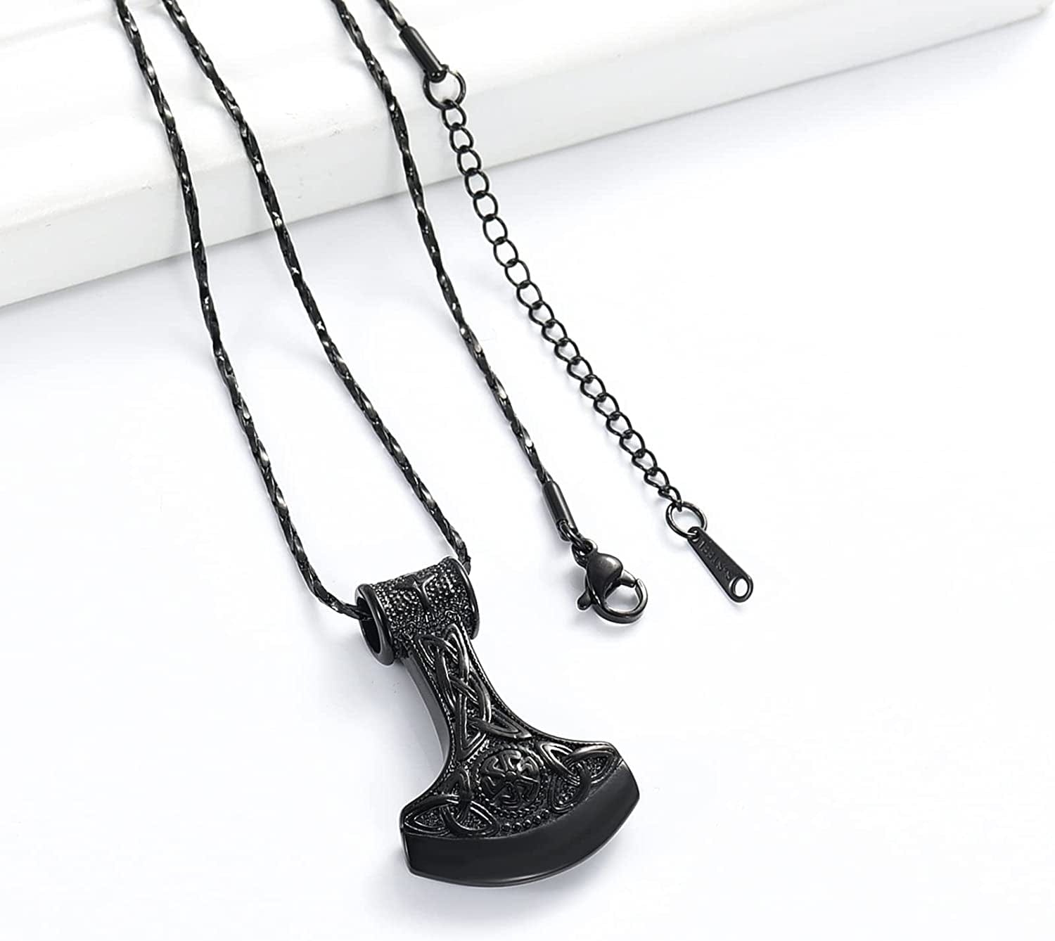 Norse Viking Thor'S Hammer Cremation Jewelry Urn Necklace for Ashes Holder for Women Men Stainless Steel Keepsake Memorial Pendant Jewelry for Ashes