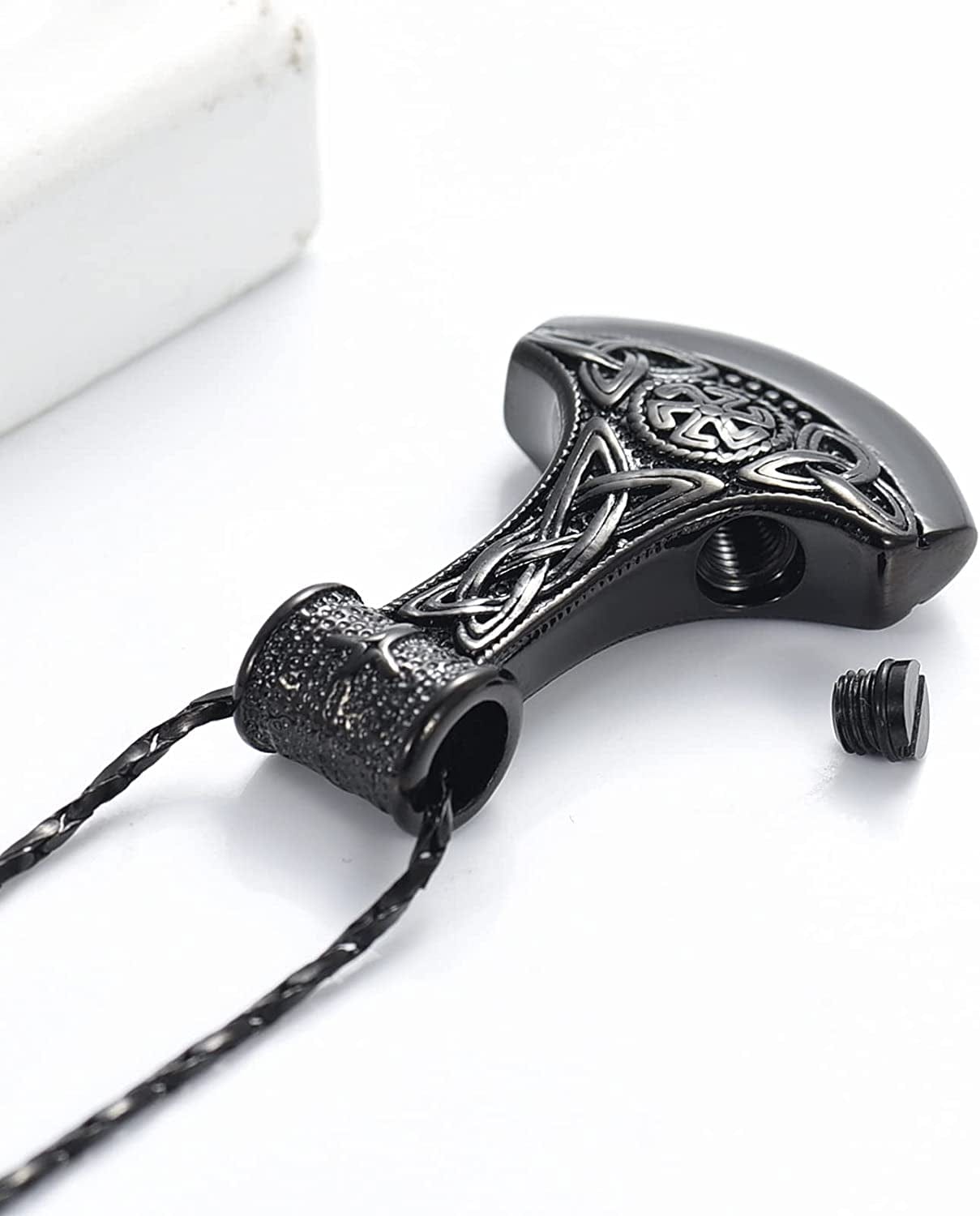 Norse Viking Thor'S Hammer Cremation Jewelry Urn Necklace for Ashes Holder for Women Men Stainless Steel Keepsake Memorial Pendant Jewelry for Ashes
