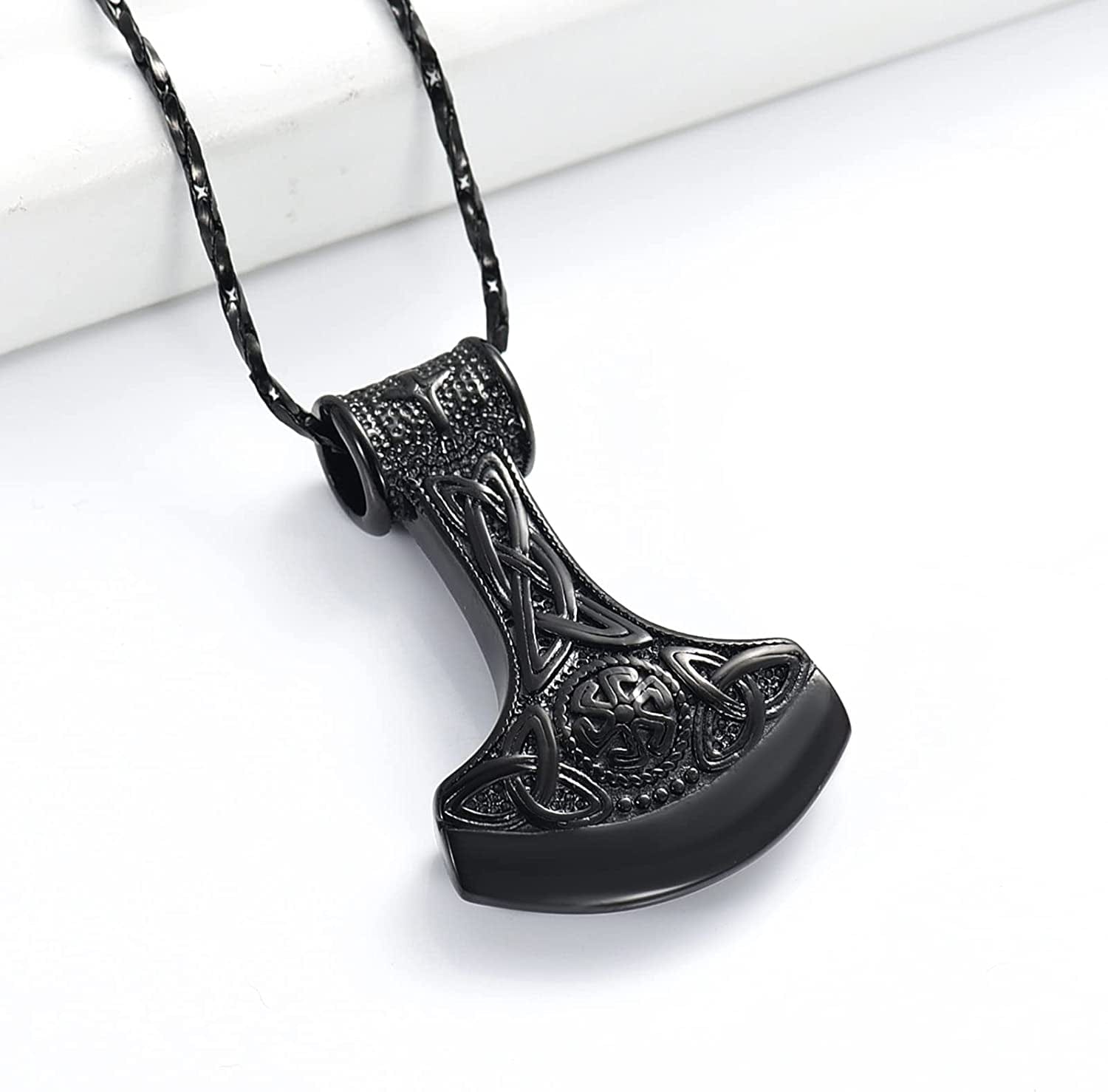 Norse Viking Thor'S Hammer Cremation Jewelry Urn Necklace for Ashes Holder for Women Men Stainless Steel Keepsake Memorial Pendant Jewelry for Ashes