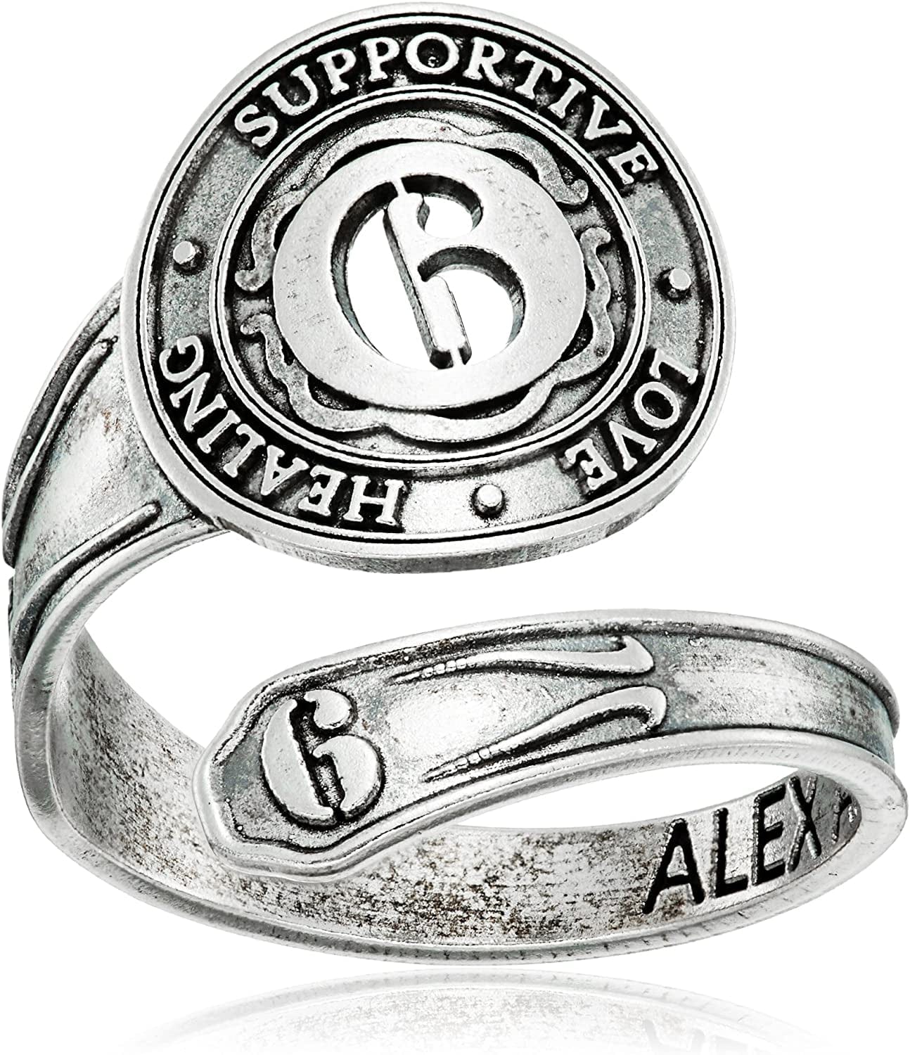 "Numerology" Number, Sterling Silver Spoon Ring, Size 7-9 Six