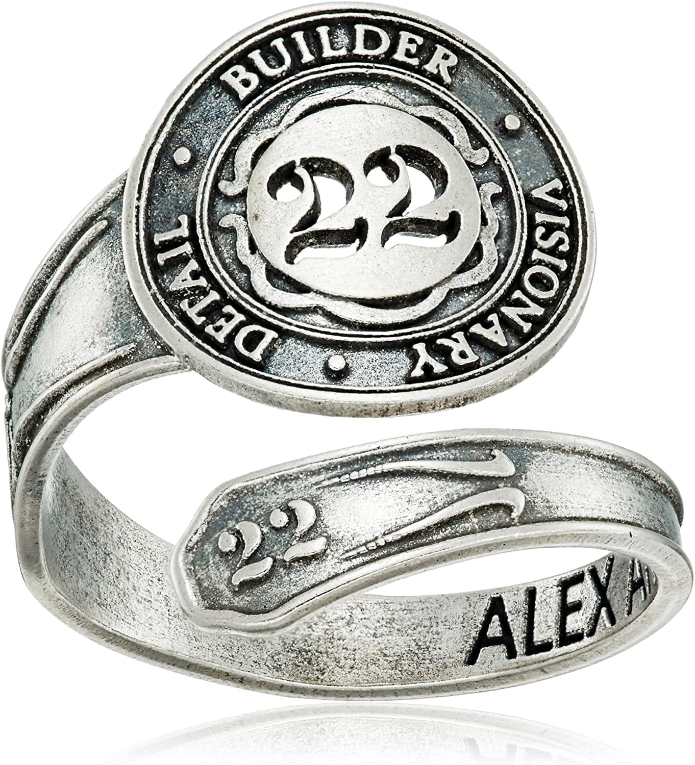 "Numerology" Number, Sterling Silver Spoon Ring, Size 7-9 Twenty Two