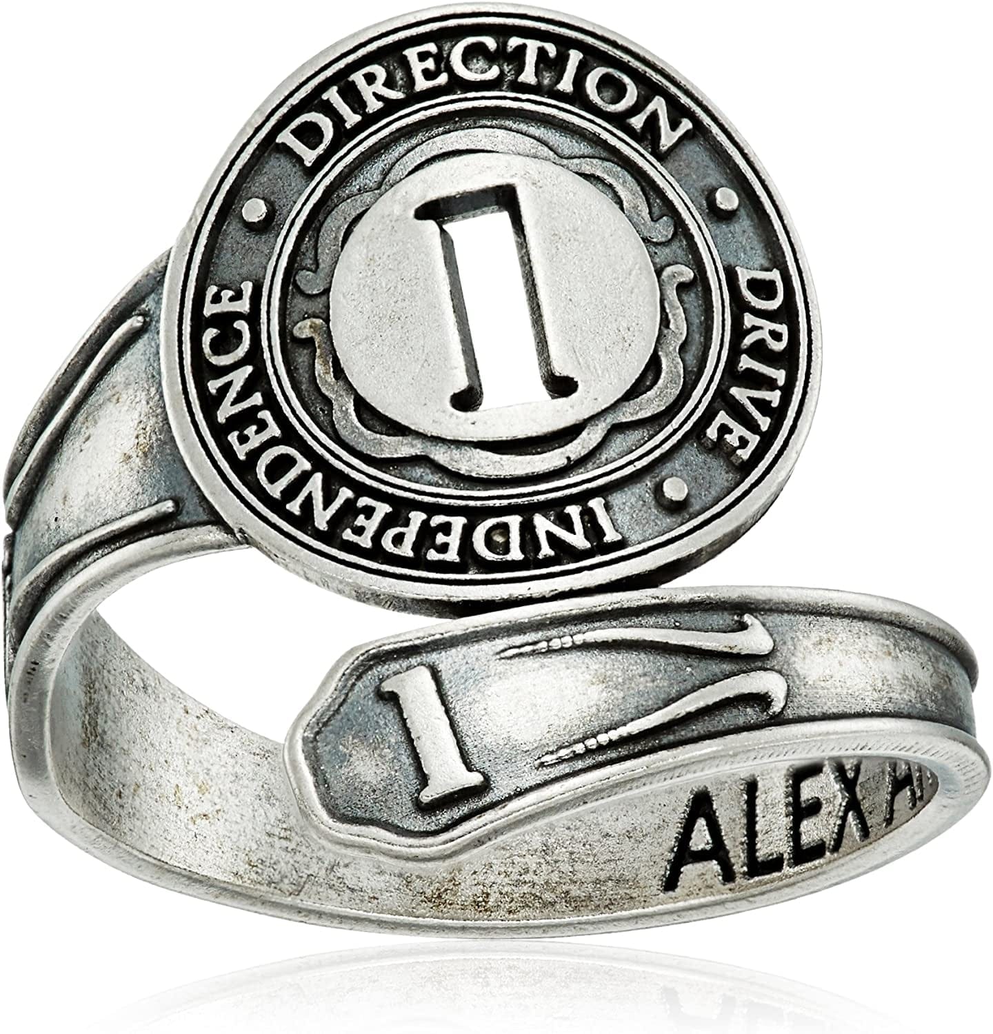 "Numerology" Number, Sterling Silver Spoon Ring, Size 7-9 One