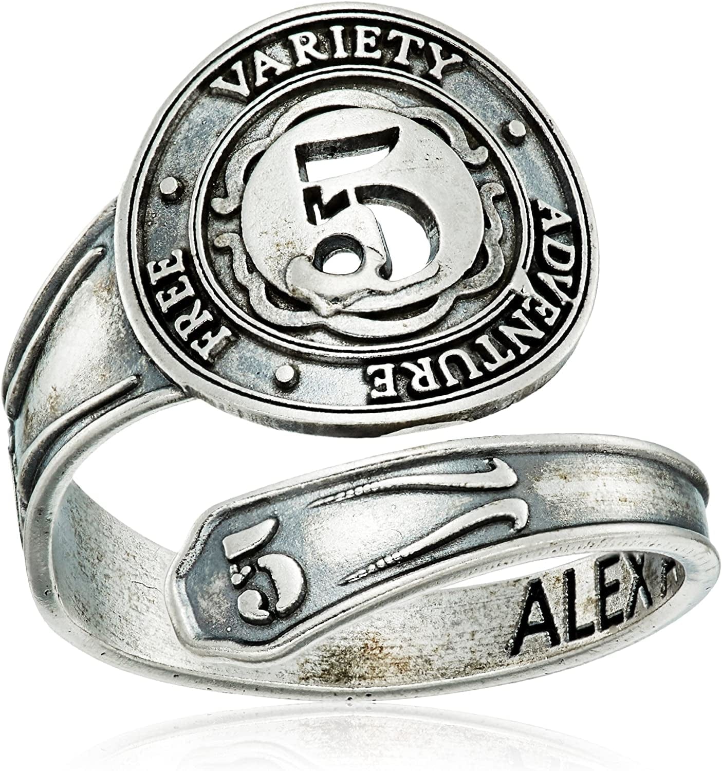 "Numerology" Number, Sterling Silver Spoon Ring, Size 7-9 Five