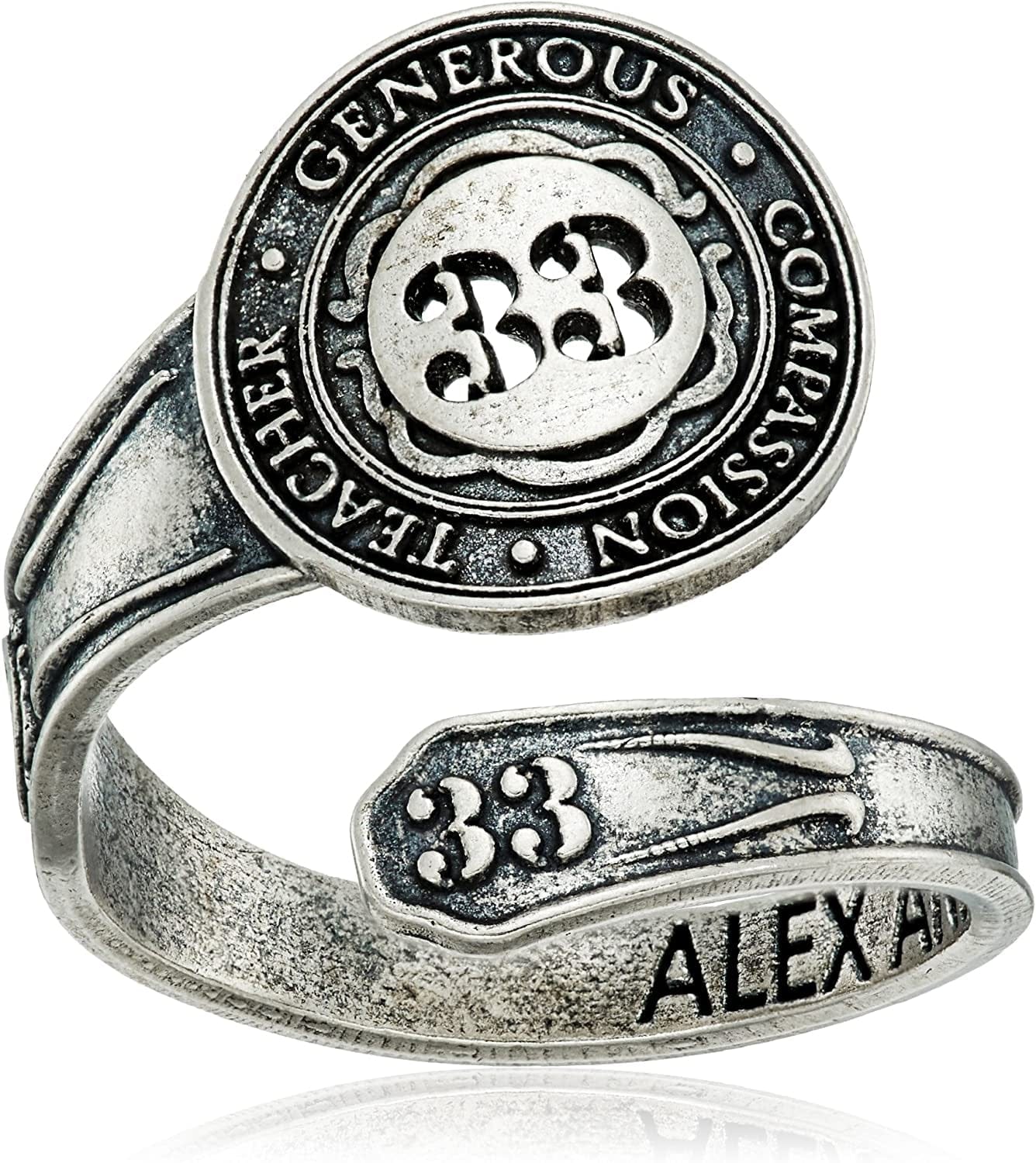 "Numerology" Number, Sterling Silver Spoon Ring, Size 7-9 Thirty Three