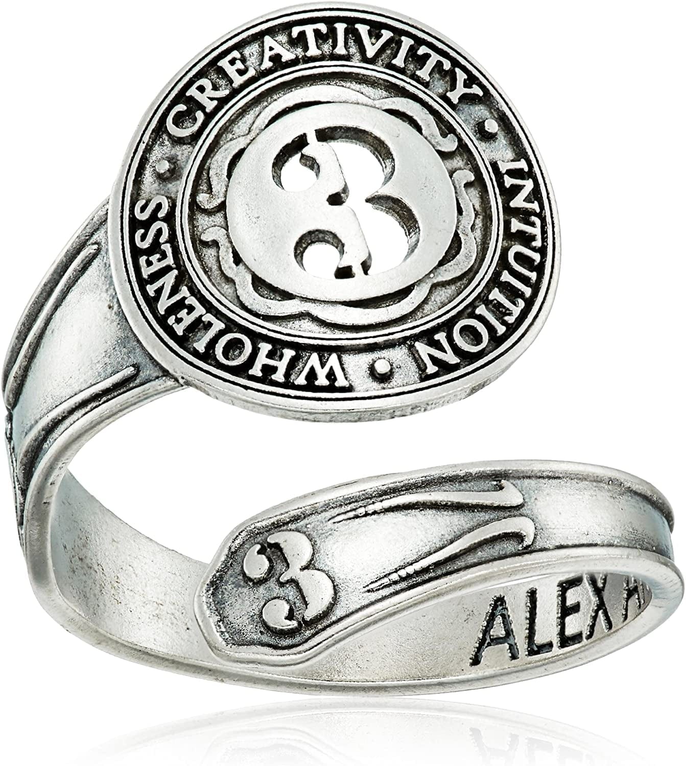 "Numerology" Number, Sterling Silver Spoon Ring, Size 7-9 Three