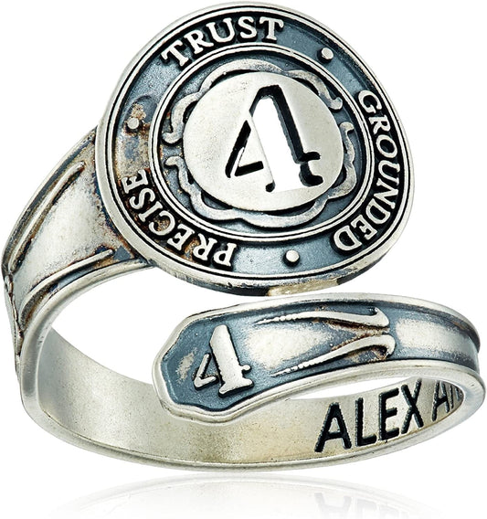 "Numerology" Number, Sterling Silver Spoon Ring, Size 7-9 Four