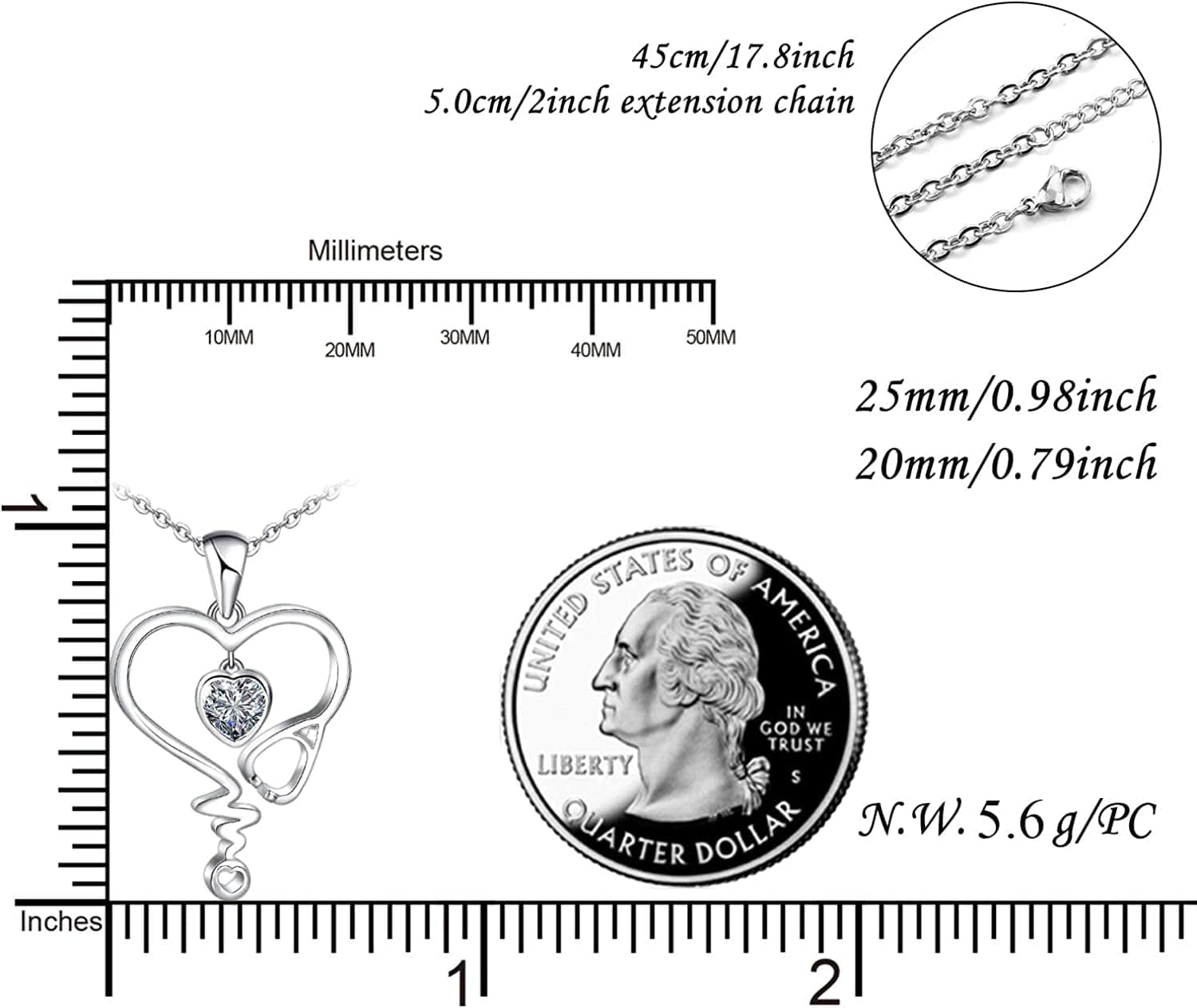 Nurse Necklace for Women 925 Sterling Silver Stethoscope Heartbeat Necklace Jewelry Gifts for Nurse Graduation Medical Student Doctor