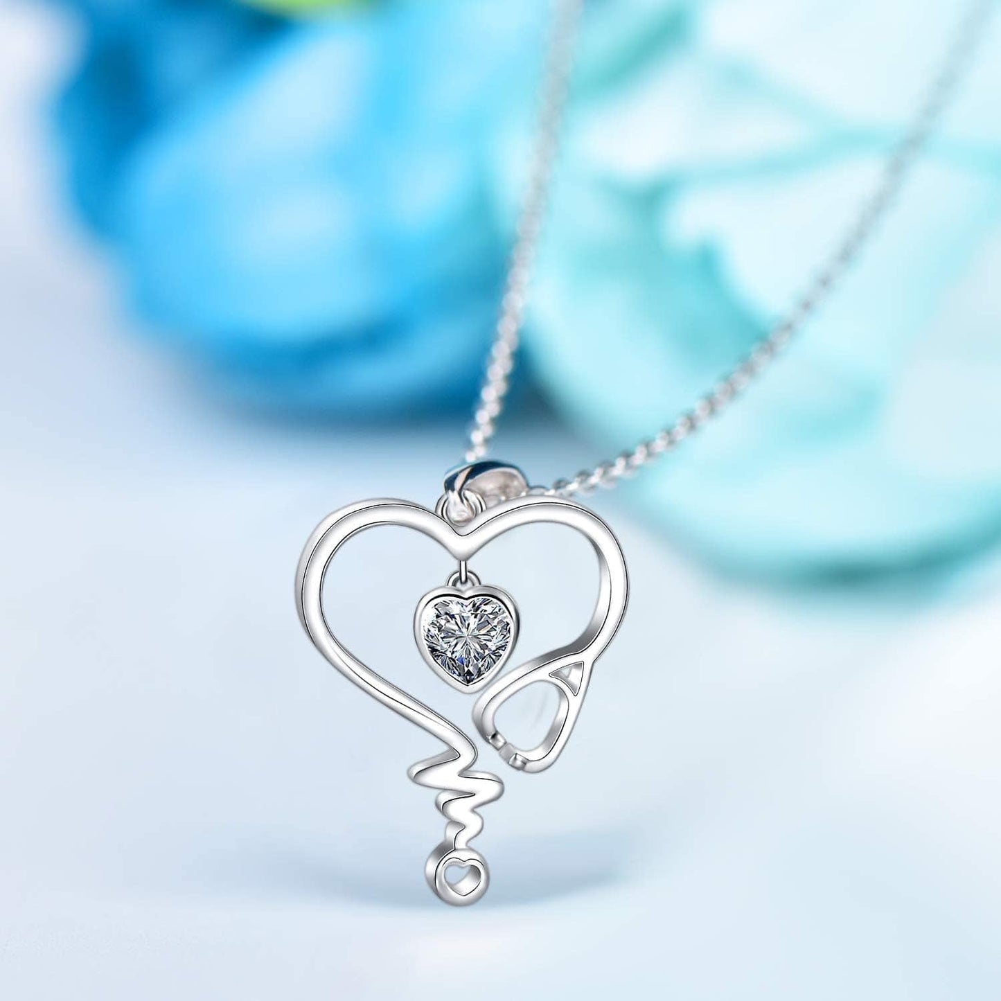 Nurse Necklace for Women 925 Sterling Silver Stethoscope Heartbeat Necklace Jewelry Gifts for Nurse Graduation Medical Student Doctor