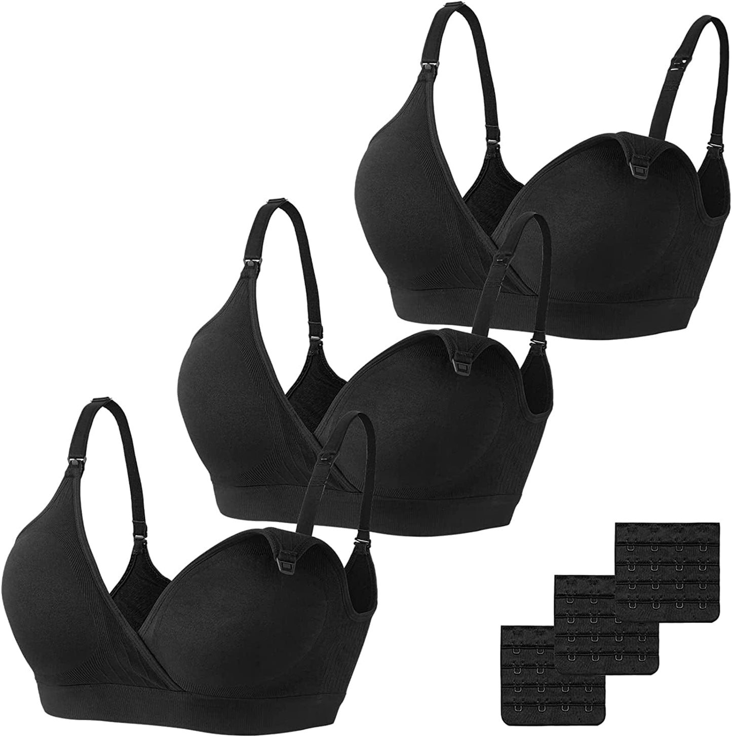 Nursing Bra 3 Pack Seamless V Neck Maternity Bra Women Pregnancy Breastfeeding Bra 3 × Black / Small