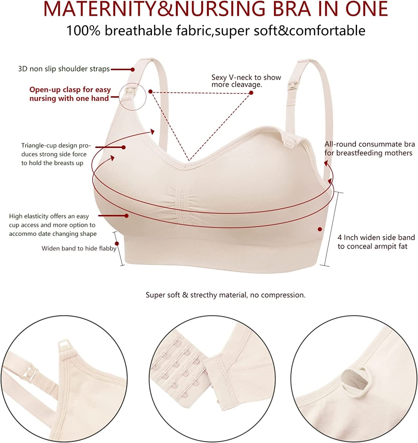 Nursing Bra 3 Pack Womens Maternity Breastfeeding Bra Wireless Sleep Bra Bralette with Extenders & Clips