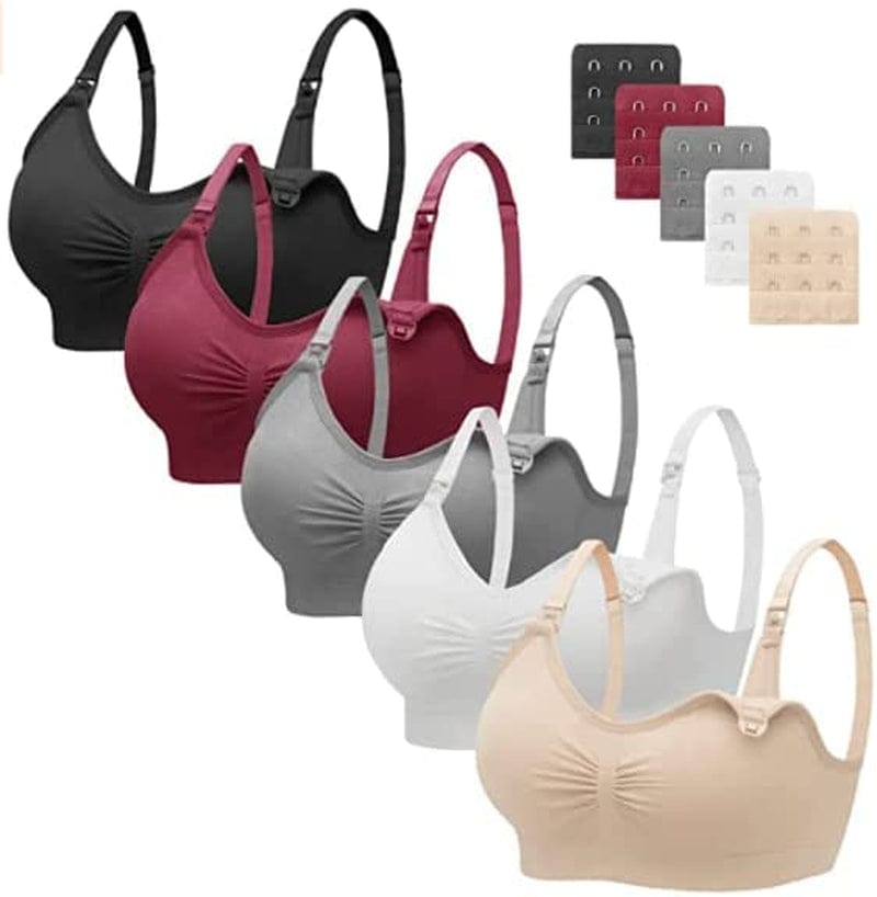 Nursing Bra 5 Pack Womens Maternity Breastfeeding Bra Seamless Wireless Sleep Bra with Bra Extenders 5 Pack Multicoloured L / XX-Large
