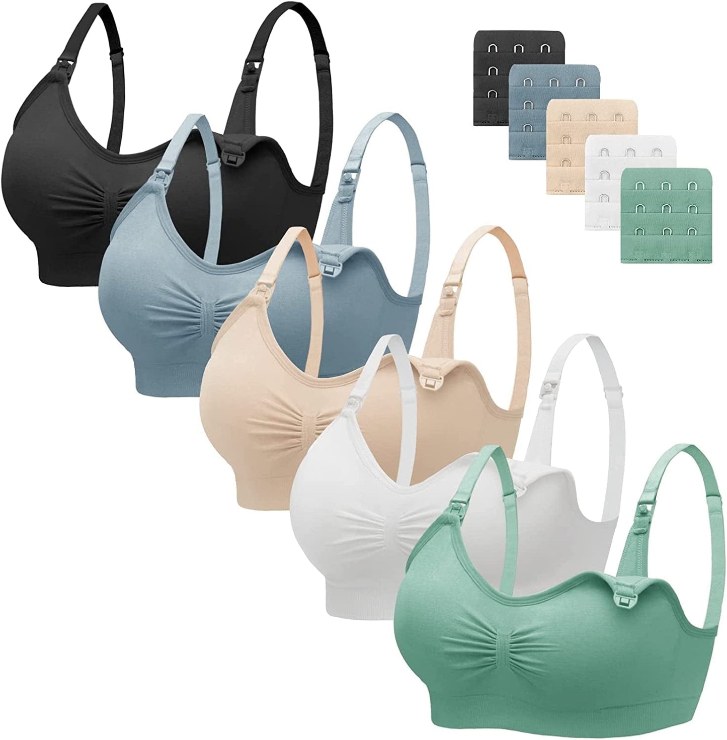 Nursing Bra 5 Pack Womens Maternity Breastfeeding Bra Seamless Wireless Sleep Bra with Bra Extenders 5 Pack Multicoloured Y / XX-Large