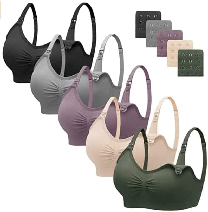 Nursing Bra 5 Pack Womens Maternity Breastfeeding Bra Seamless Wireless Sleep Bra with Bra Extenders 5 Pack Multicoloured G / X-Large